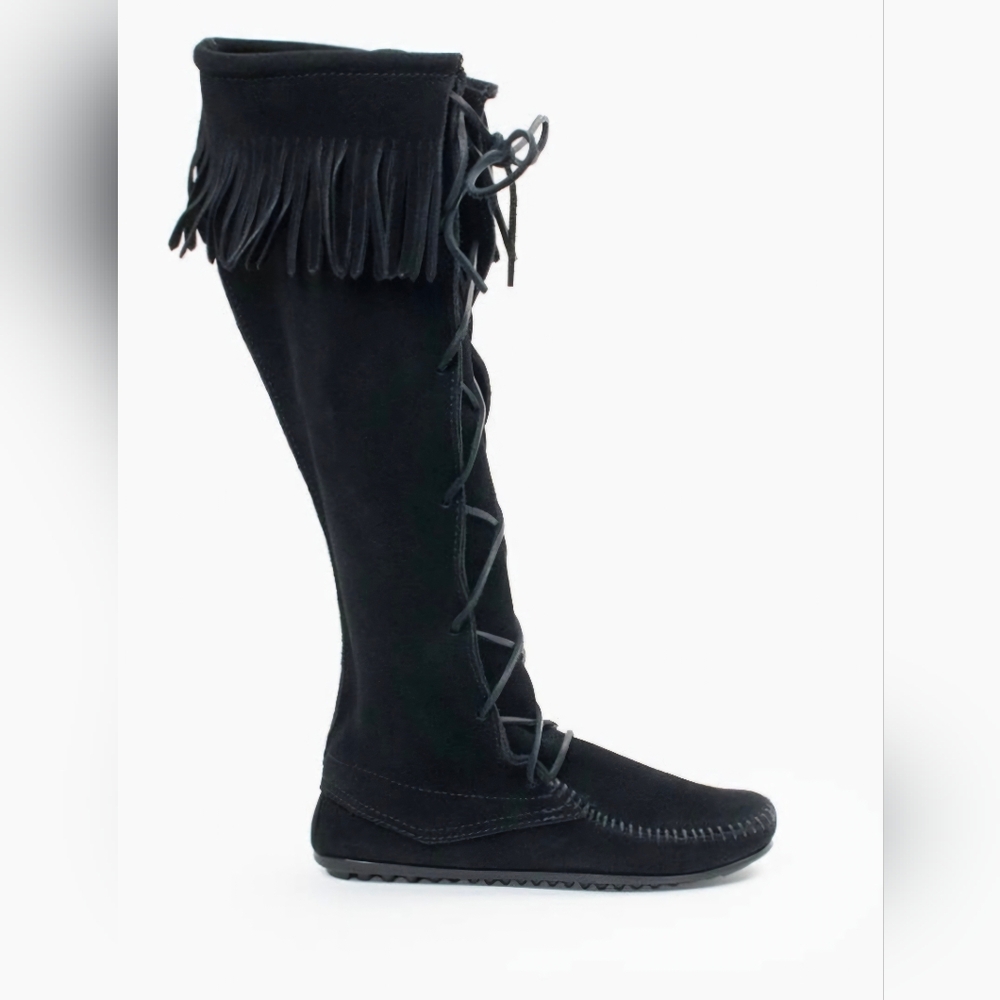 Minnitonka Lace-Up Black Knee-High Boots